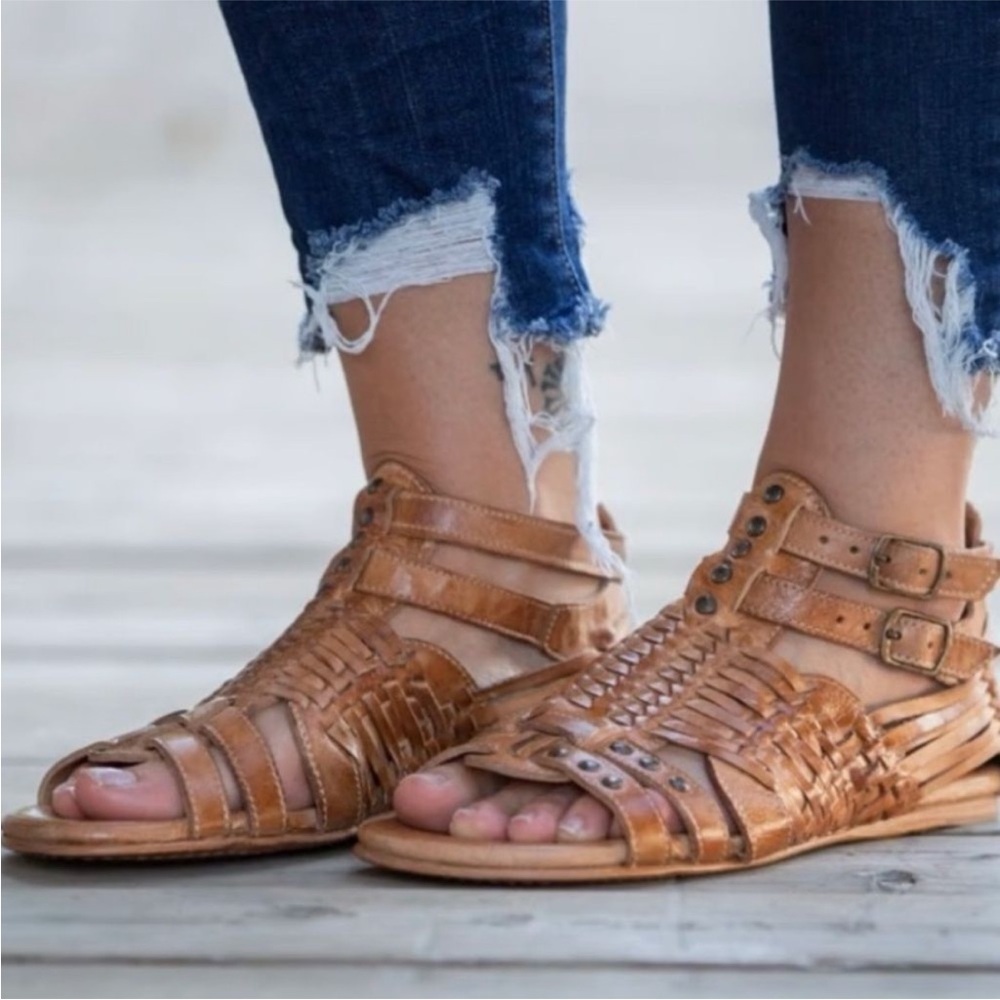Free People Bed Stu Claire Gladiator Tan Leather Sandals Sz 7
